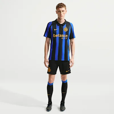 Inter Milan 2026/27 Maç İç Saha Nike Aero-FIT Orijinal Erkek Futbol Forması - Lyon Blue/Siyah/University Gold - Size XS