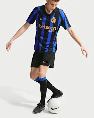 Inter Milan 2026/27 Maç İç Saha Nike Aero-FIT Orijinal Erkek Futbol Forması - Lyon Blue/Siyah/University Gold - Size XS